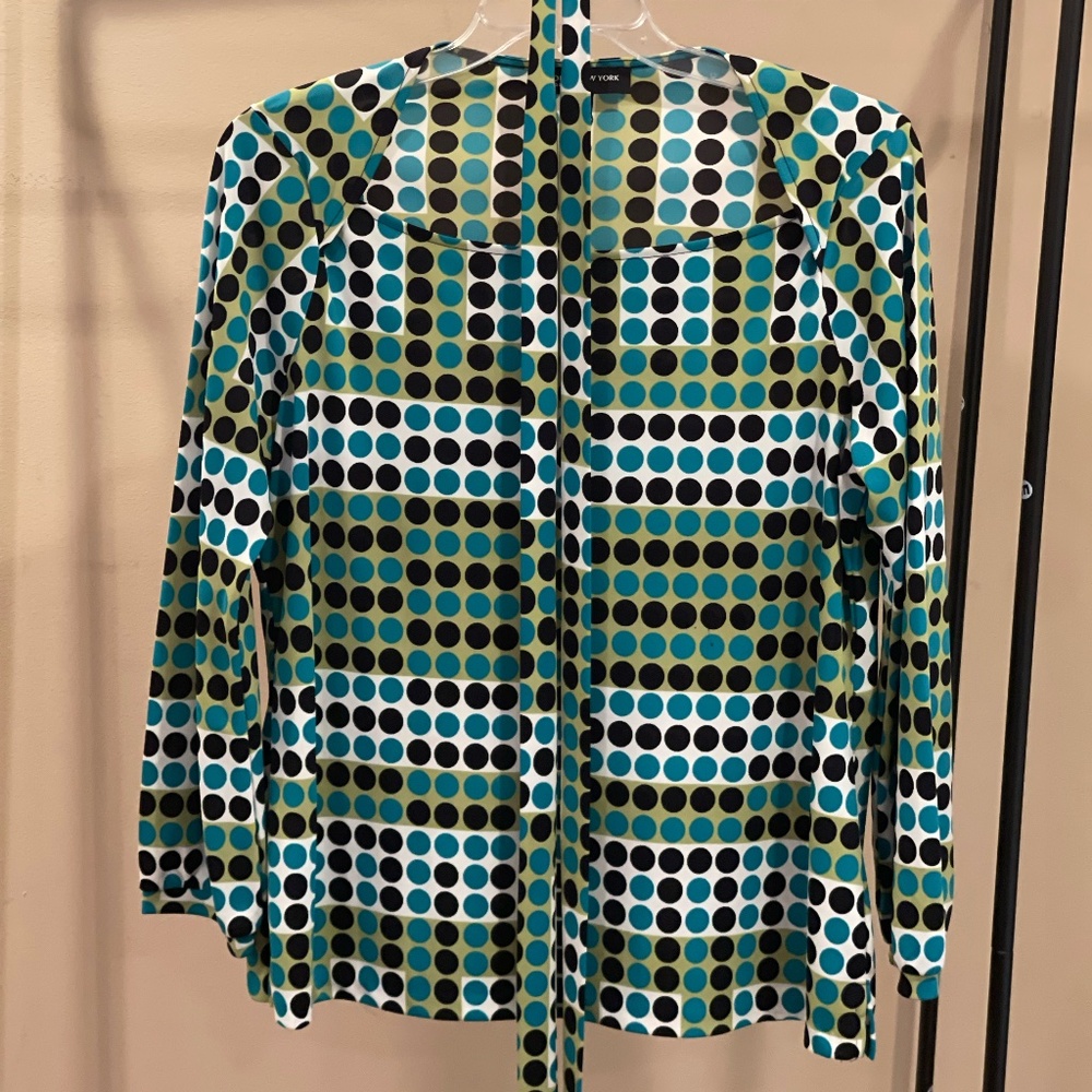 Jones New York Vintage Retro Polkadot Long Sleeve Blouse